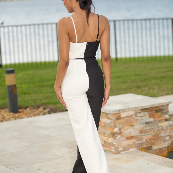 💃 two tone black & white jumpsuit - Picture 2 of 8